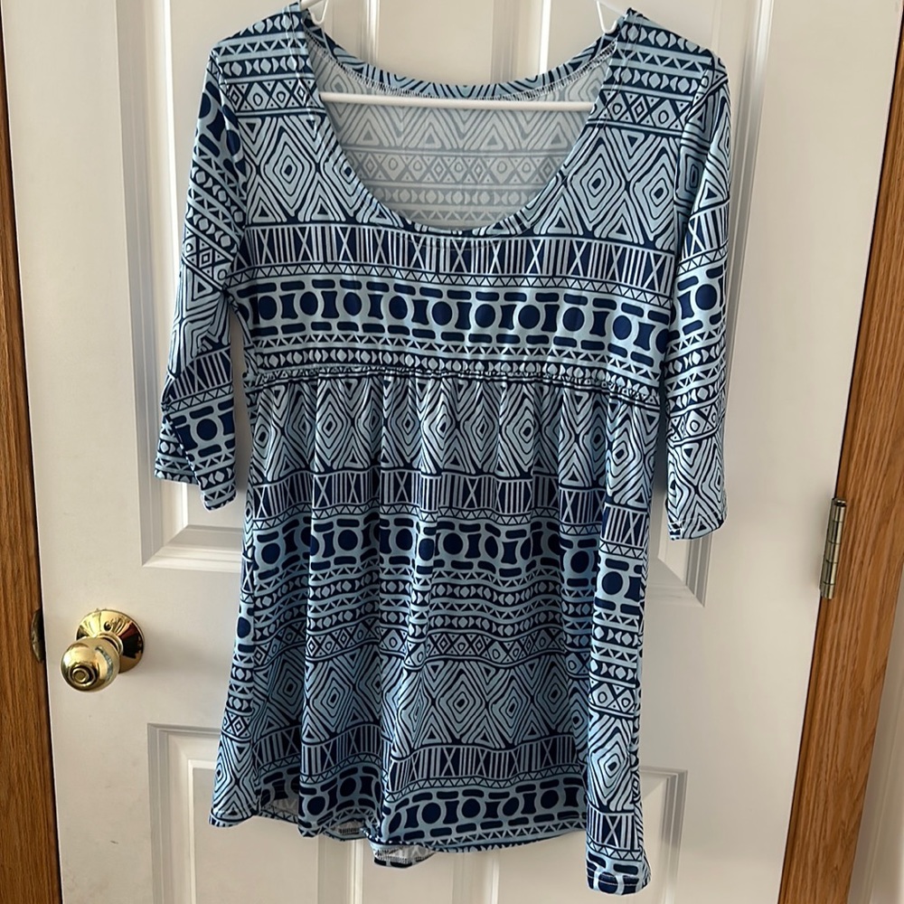 Blue Patterned Babydoll Top